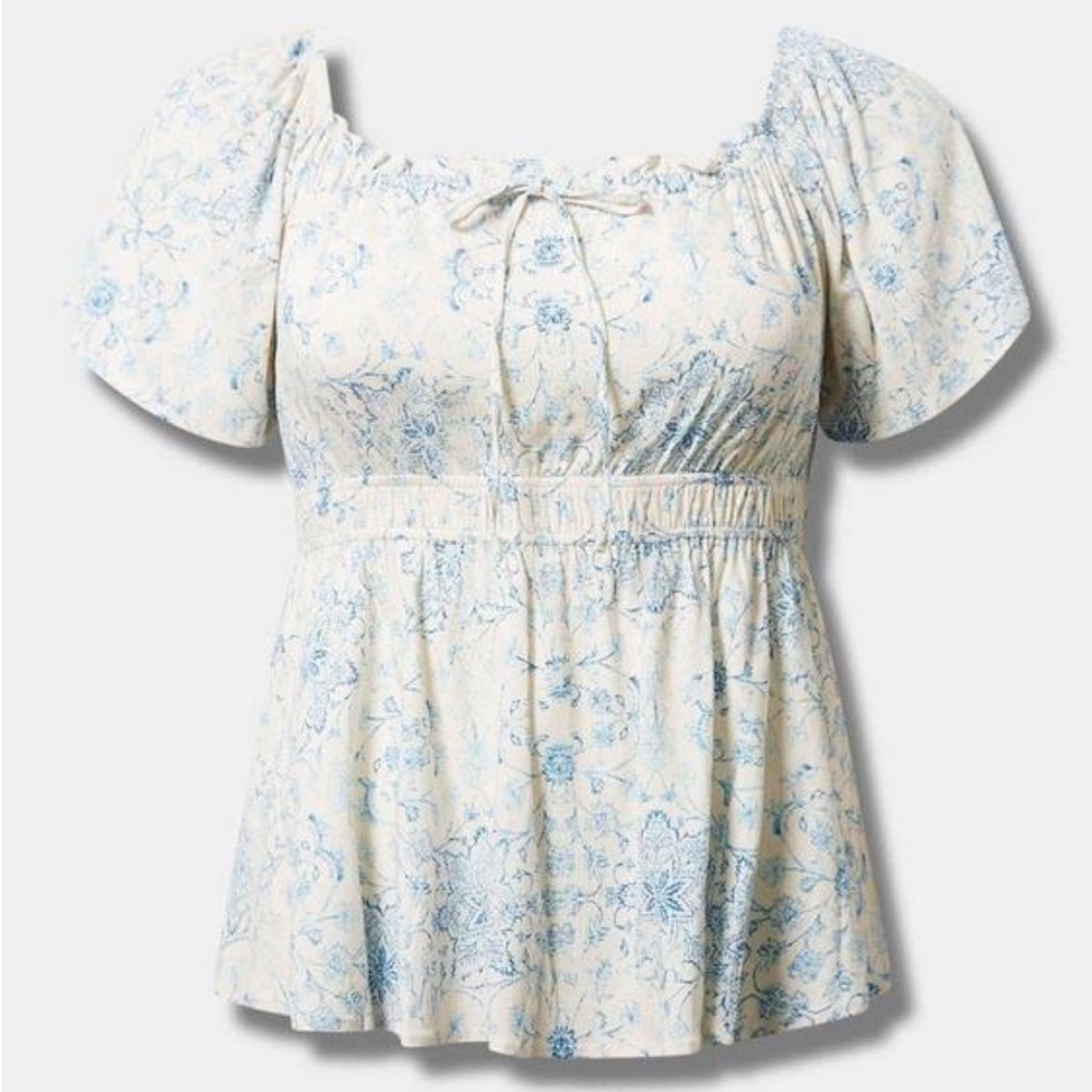 Torrid White Peplum Blouse with Puff Sleeves and Peter Pan Collar